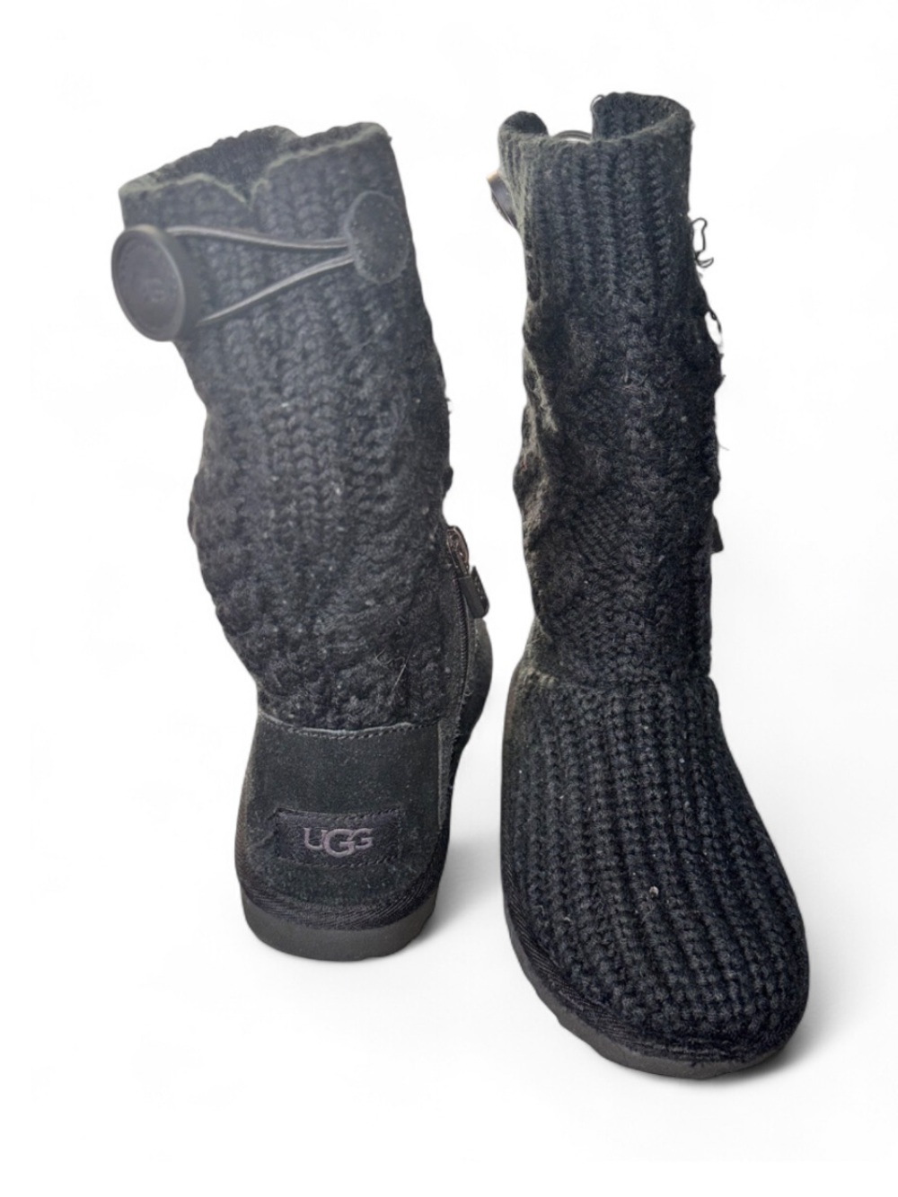 UGG Kids Black Knit Button Mid-Calf Boots - Black